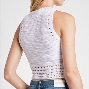 EXPRESS Women Sleeveless Crochet White Tank Top | S